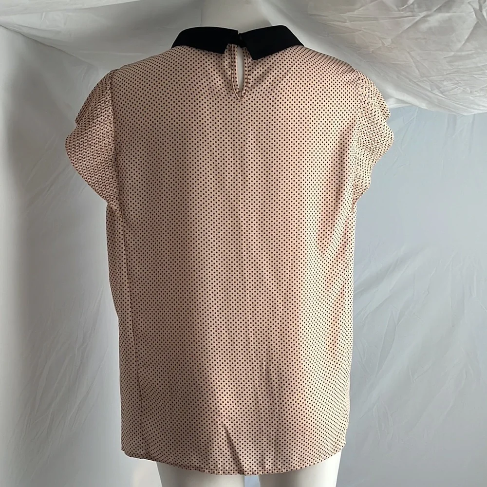 Adrianna Papell pink and black polka dot Peter Pan collar flutter sleeve blouse